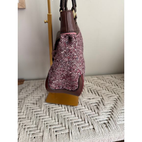 Celine Burgundy Leather and Tweed Handbag - Picture 5 of 11